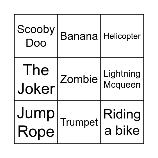 Charades Bingo Card