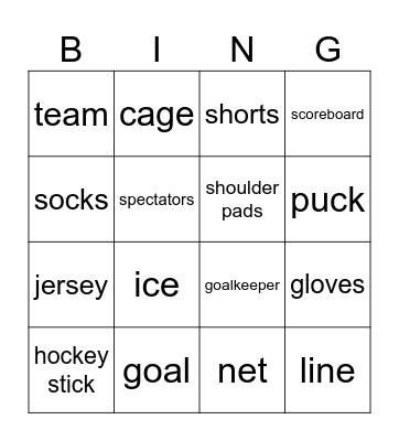 Ice hockey Bingo Card