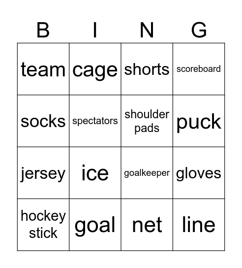 Ice hockey Bingo Card