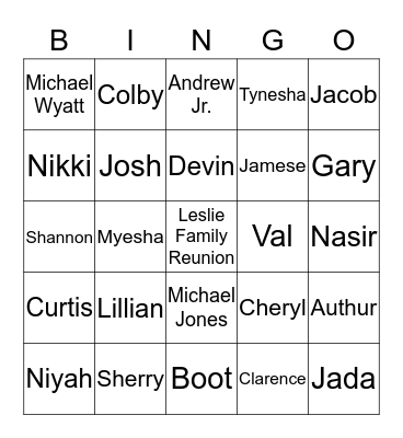 Leslie Family Reunion Bingo Card