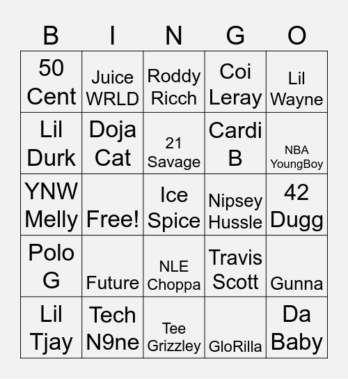 RAP BINGO Card