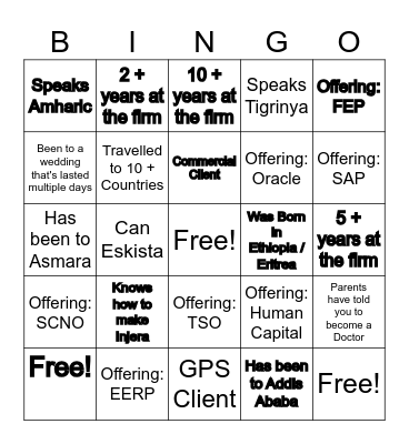 Deloitte Ethiopian and Eritrean Bingo Card