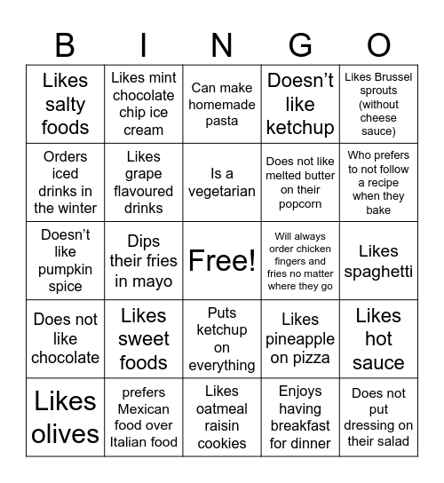 Food bingo! Find someone who... Bingo Card