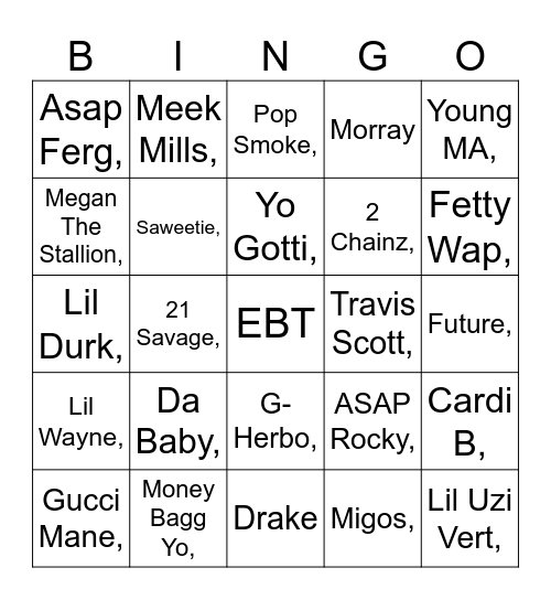 TRAP Bingo Card