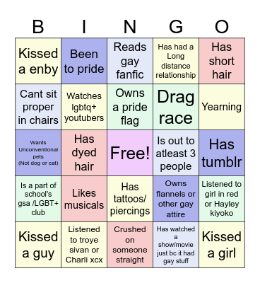 Gay Bingo Card