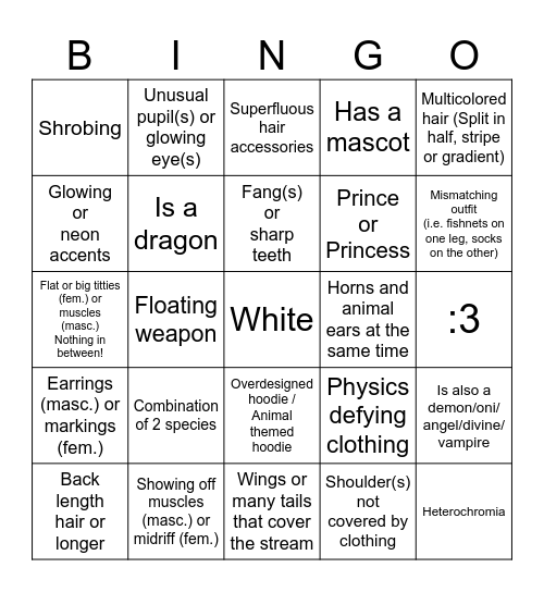 VTuber Visual Designs Bingo Card