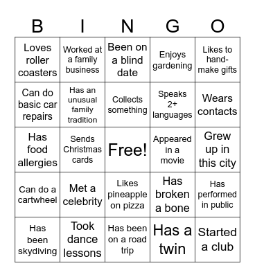 Get To Know You Bingo Card