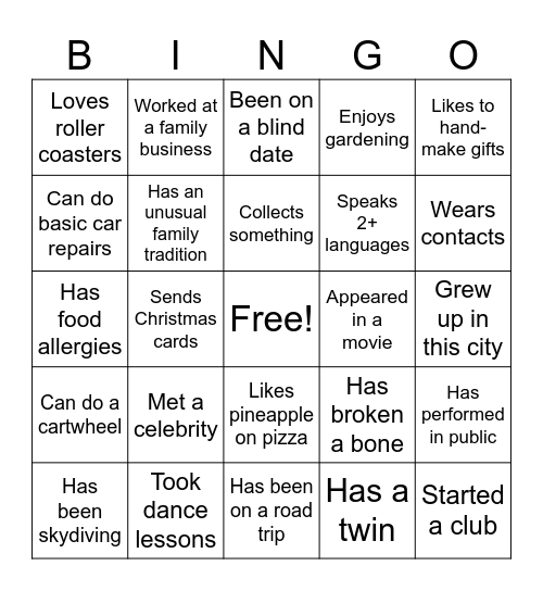 Get To Know You Bingo Card