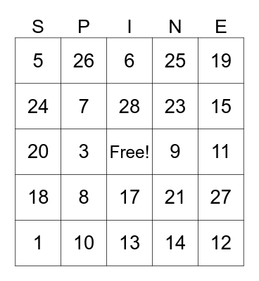 SCI Awareness Month Bingo Card