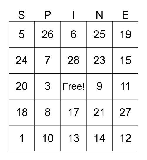 SCI Awareness Month Bingo Card