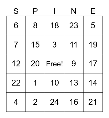 SCI Awareness Month Bingo Card