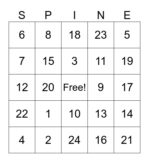 SCI Awareness Month Bingo Card