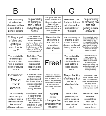 MDM 4U Probability Review Bingo Card