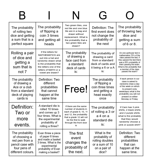 MDM 4U Unit 1 Review Bingo Card