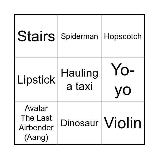 Charades Bingo Card