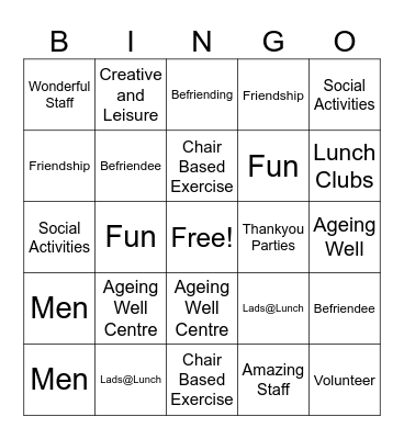 Ageing Well Bingo Card