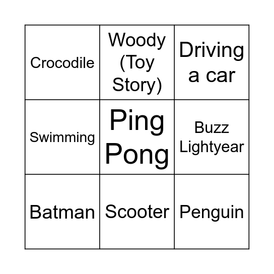 Charades Bingo Card
