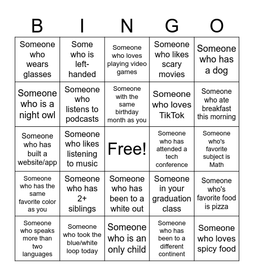 Human Bingo Card
