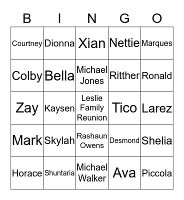 Leslie Family Reunion Bingo Card