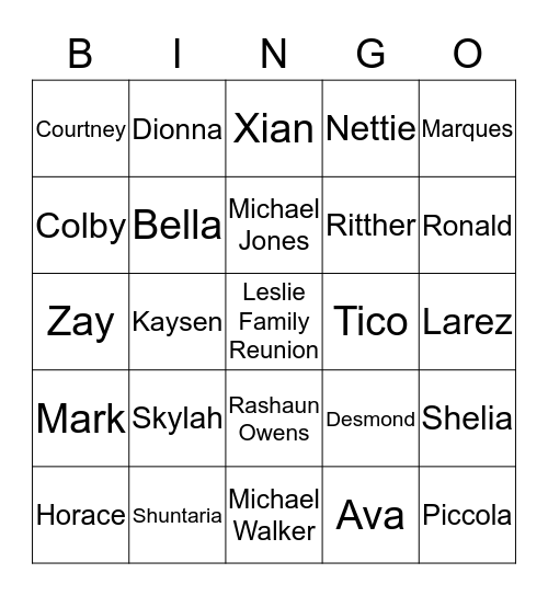 Leslie Family Reunion Bingo Card