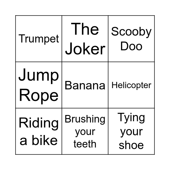 Charades Bingo Card