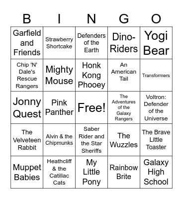 80's Cartoons Bingo Card