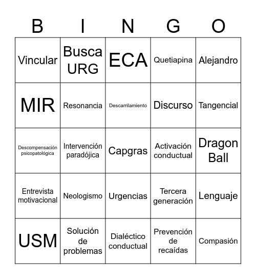 Salud Mental Bingo Card
