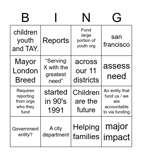 DCYF BINGO! Bingo Card