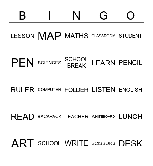 BACK TO SCHOOL Bingo Card