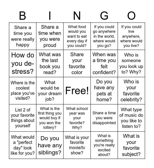 Lunch Time Bingo! Bingo Card