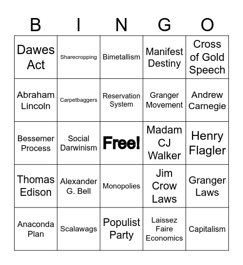 Topic 1-4 Bingo Card