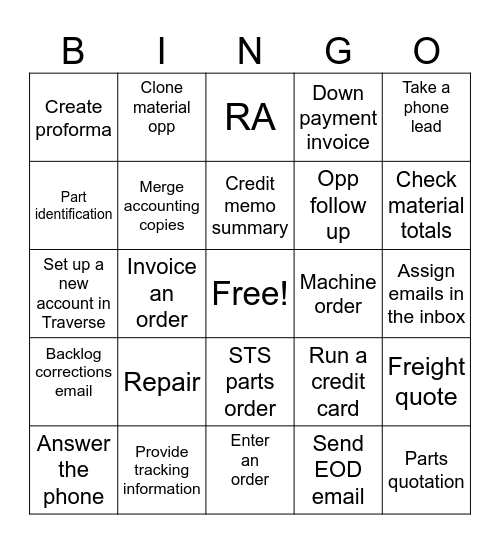 Felins Customer Service Bingo Card