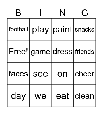The Big Game Bingo Card