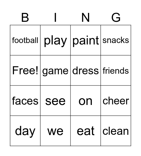 The Big Game Bingo Card