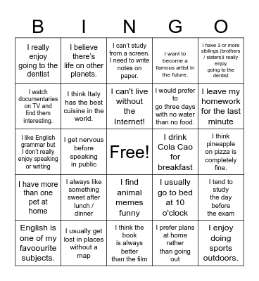 ALL ABOUT ME BINGO + Bingo Card