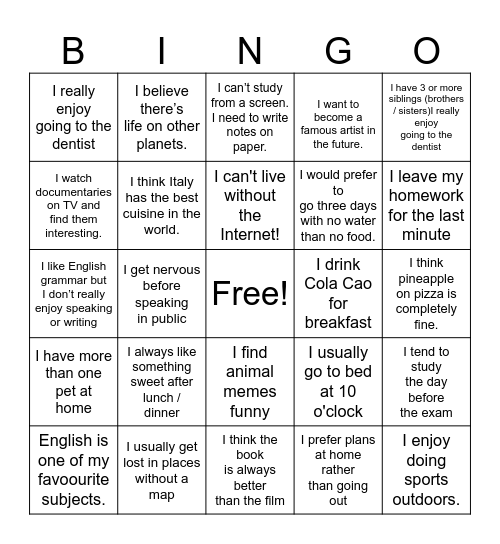 ALL ABOUT ME BINGO + Bingo Card