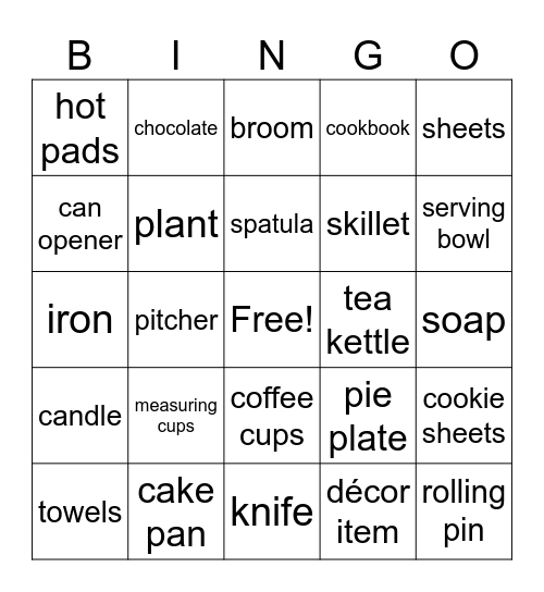 Bridal Shower Gift Bingo Card