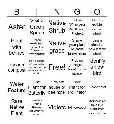 Native Plant Bingo Card