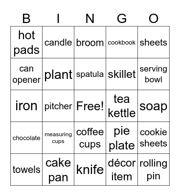Bridal Shower Gift Bingo Card