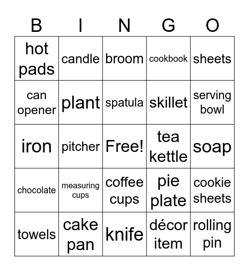 Bridal Shower Gift Bingo Card