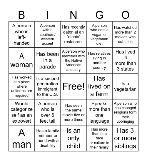 DEI BINGO Card