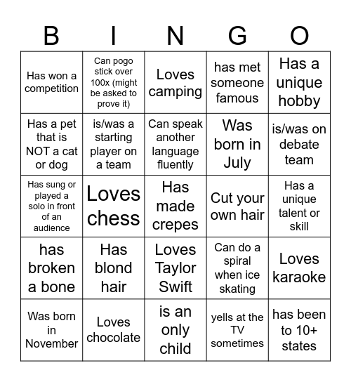 Small Group Bingo Card