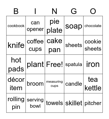 Bridal Shower Gift Bingo Card