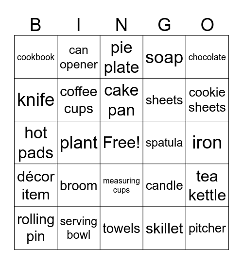 Bridal Shower Gift Bingo Card