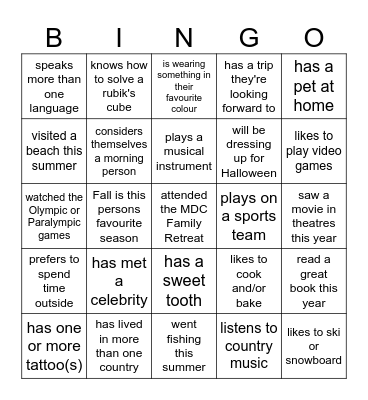 MDC Mingle Bingle Bingo Card