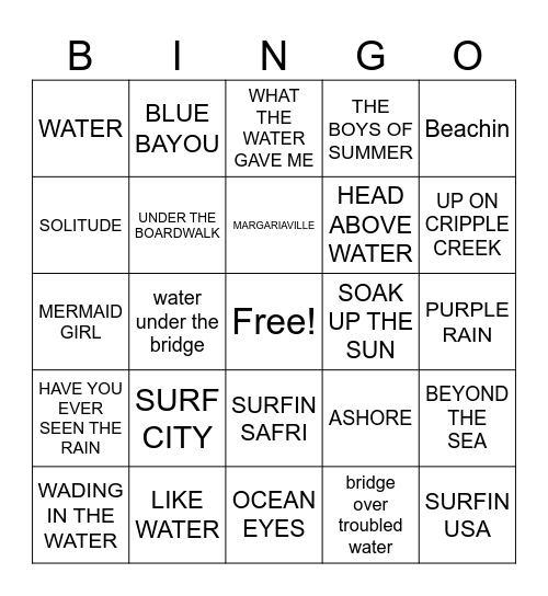 H20 Bingo Card