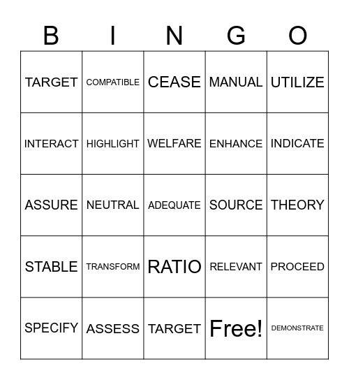 VOCABULARY BINGO #2 Bingo Card