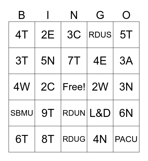 EVS Week Bingo Card