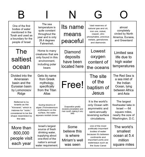 oceanography bingo Card