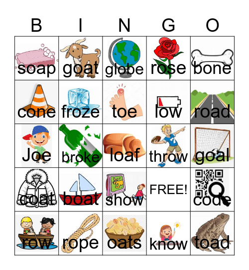 "Long O Sounds" (with pictures) Bingo Card